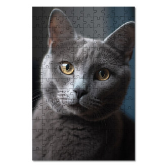 Dřevěné puzzle Ruská modrá kočka realistic
