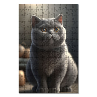 Dřevěné puzzle Britská krátkosrstá kočka akvarel