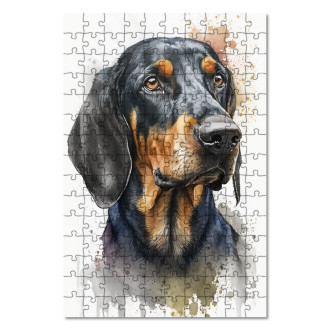 Dřevěné puzzle Black and Tan Coonhound akvarel