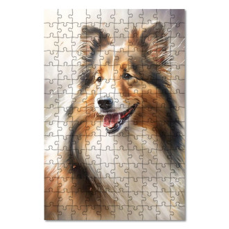 Dřevěné puzzle Shetlandský ovčák akvarel