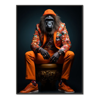 gorila v oranžovém květinovém obleku