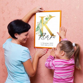 Personalizovatelný plakát Narození miminka - Abeceda "K"