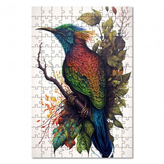 Dřevěné puzzle Barevný pták na větvi