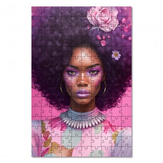Dřevěné puzzle Afro s květinami