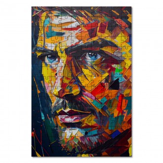 Dřevěné puzzle Moderní umění - barevná tvář muže