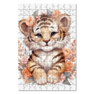 Dřevěné puzzle Mládě tygra v květinách