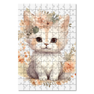 Dřevěné puzzle Mládě kočky v květinách