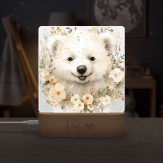 Dětská lampička Mládě ledního medvěda v květinách
